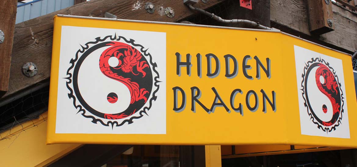 Exterior of Hidden Dragon with sign