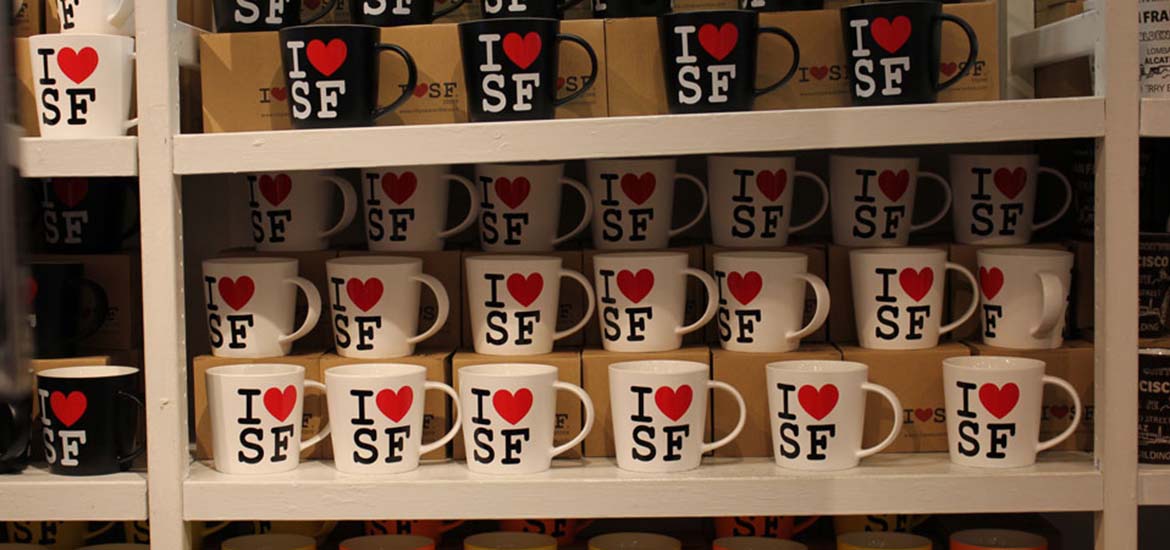 San Francisco coffee mugs in white and black