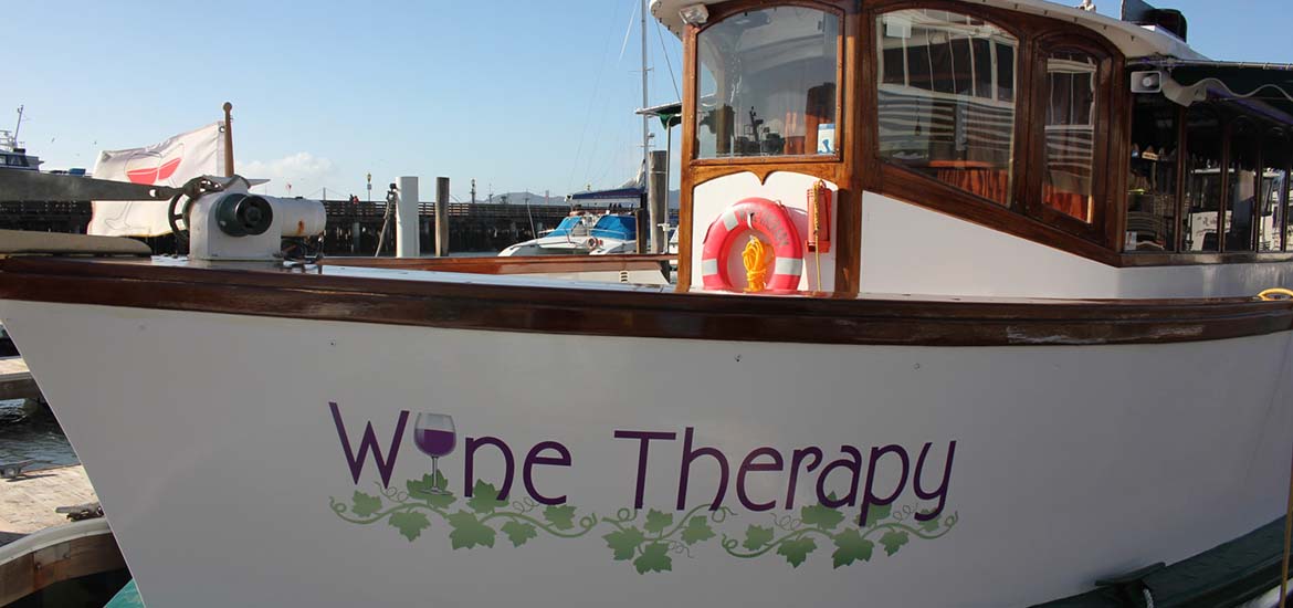 Wine Therapy boat on the water